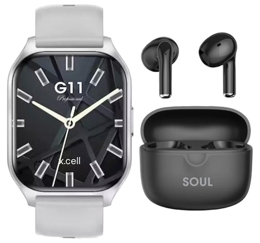 X.Cell G11 Pro Smartwatch, 2.01 inches HD Display, Grey + Soul 17 Pro True Wireless Earbuds, Assorted Lulu Hypermarket