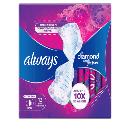 Always Diamond FlexFoam Large Sanitary Pads With Wings 13 pcs