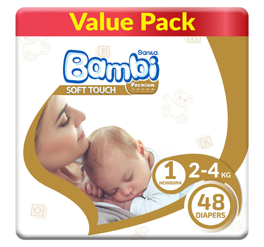 Sanita Bambi Baby Diaper Value Pack Size 1 Newborn 2-4 kg 48 pcs