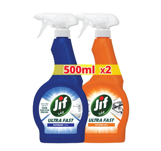Jif Ultra Fast Cleaner Spray For Bathroom & Kitchen 2 x 500 ml