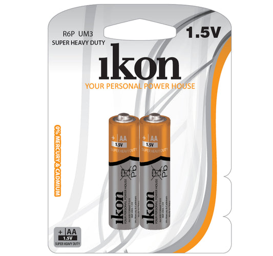 Ikon Super Heavy Duty AA Battery R6PBP2B, pack of 2Pc