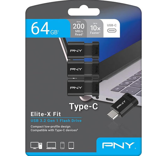 PNY Elite-X Fit Type-C USB 3.2 Flash Drive, 64 GB, 3 pcs, P-FDI64GX3EXFITC-GE