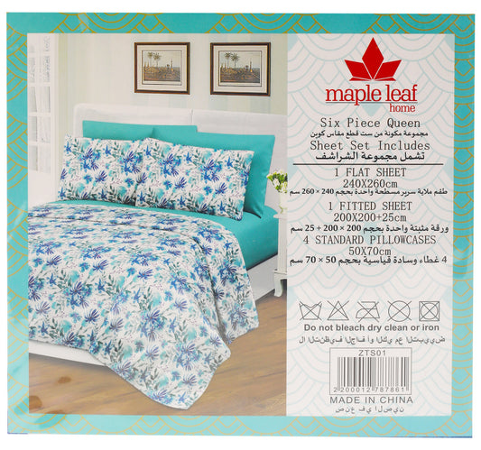 Maple Leaf Bed Sheet Set 240 x 260cm 6pcs Assorted