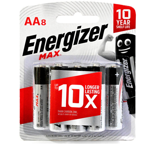 Energizer Max Alkaline AA Battery, 1.5 V, 8 Pcs, E91BP8