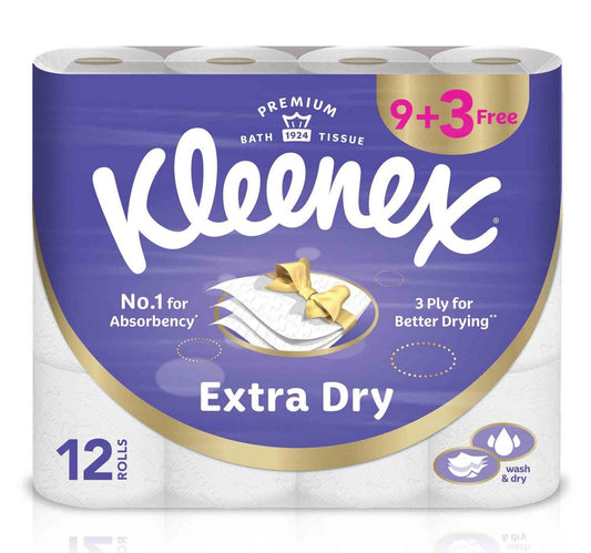 Kleenex Extra Dry Toilet Tissue Paper Embossed 3ply 140 Sheets 9+3 Rolls