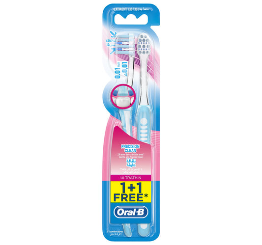 Oral-B Ultrathin Precision Clean Extra Soft Manual Toothbrush Assorted Color 1+1