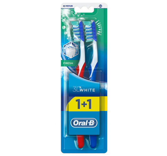 Oral B Toothbrush 3D White Fresh Medium Assorted Colors 1+1