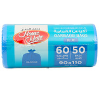 Home Mate Garbage Bag Rolls Blue Jumbo Size 60 Gallons 90 x 110cm 50pcs