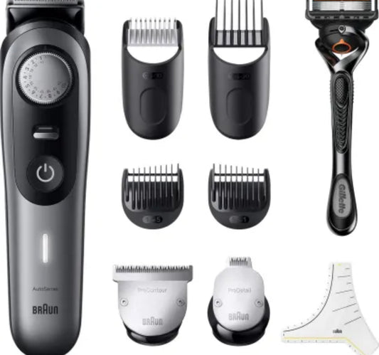 Braun Professional Beard Trimmer with ProBlade and 10 barbering tools, Grey, BT9420