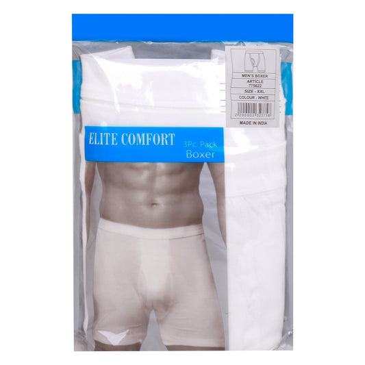 Elite Comfort Cotton Men's Boxer, 2XL, 3 pcs, White, ELXUSW