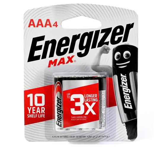 Energizer Max Alkaline AAA Battery, 1.5 V, 4 Pcs, E92BP4