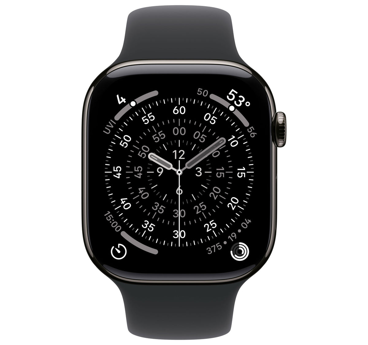 Apple Watch Series 11 GPS + Cellular Smartwatch, 46 mm Slate Titanium Case with Black Sport Band (M/L), MFD24AF/A
