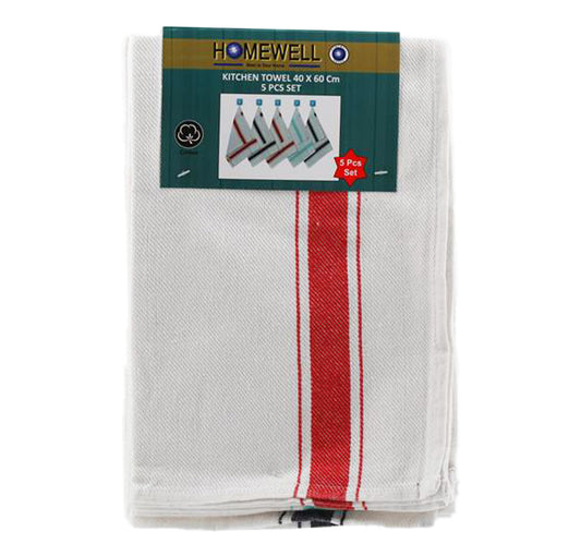 Homewell Cotton Kitchen Towel Set, 40 x 60 cm, 5 pcs, Assorted
