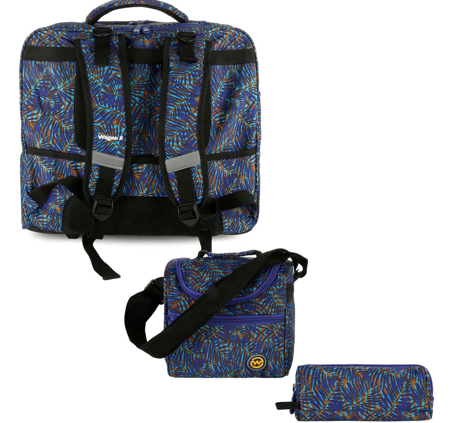 Wagon R Classy Printed 2Wheel School Trolley+Lunch Bag+Pencil Case 1924 20inch Assorted