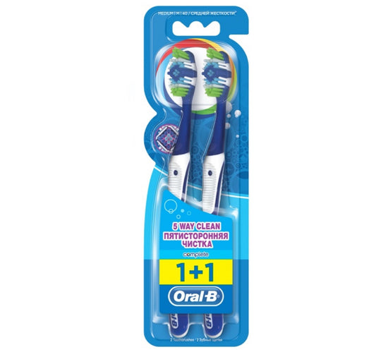 Oral-B Complete 5 Way Clean Medium Manual Toothbrush Assorted Color 1+1