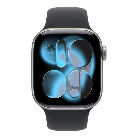 Apple Watch Series 11 GPS + Cellular Smartwatch, 42 mm Space Grey Aluminium Case with Black Sport Band (S/M), MF8A4AF/A