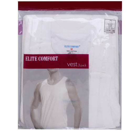 Elite Comfort Cotton Men's Vest, M, 3 pcs, White, ELXVW