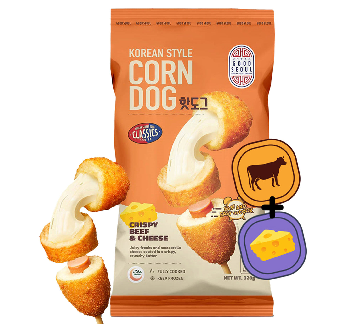 Good Seoul Korean Style Corn Dog Crispy Beef & Cheese 320 g