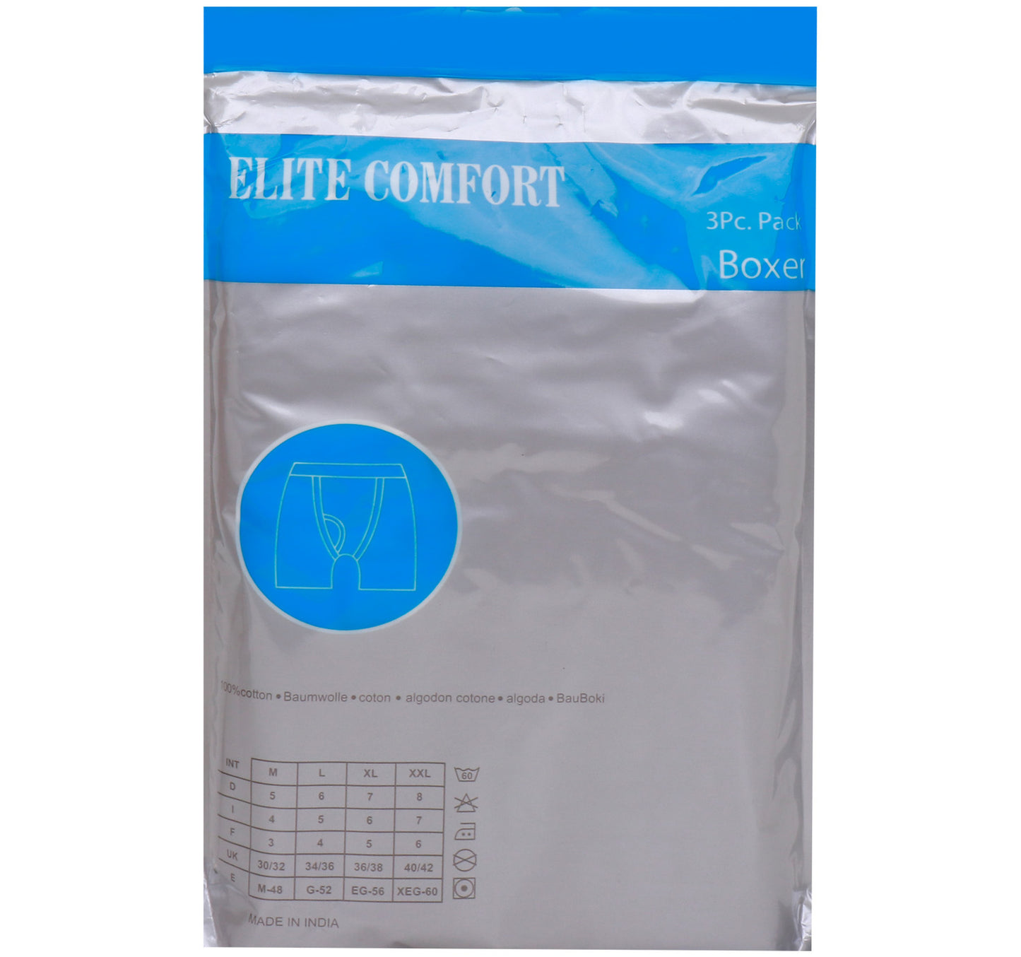 Elite Comfort Cotton Men's Boxer, M, 3 pcs, White, ELXUSW