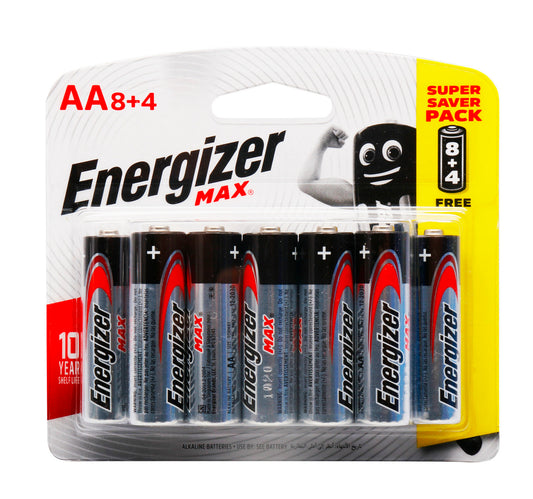 Energizer Max AA Alkaline Battery 8+4