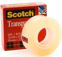 3M Scotch Transparent Tape, 3/4in x 36yards Small Core 1Pc