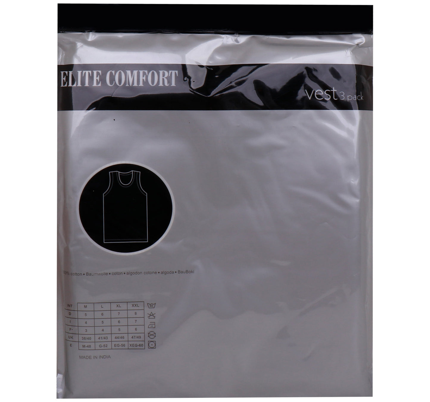 Elite Comfort Cotton Men's Rib Vest, L, 3 pcs, White, ELXRVW