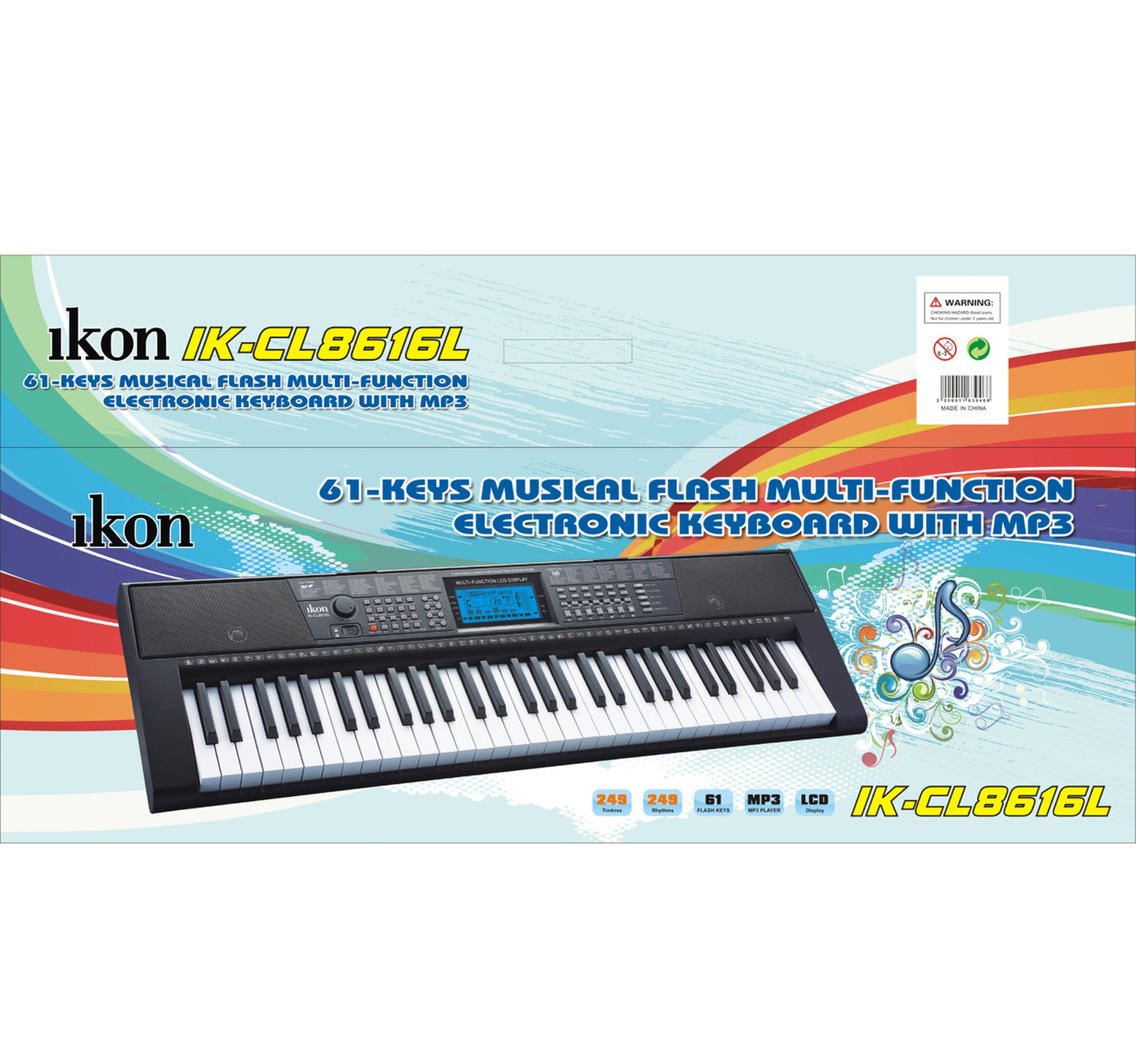 Ikon Musical Keyboard, Black, IK-CL8616L