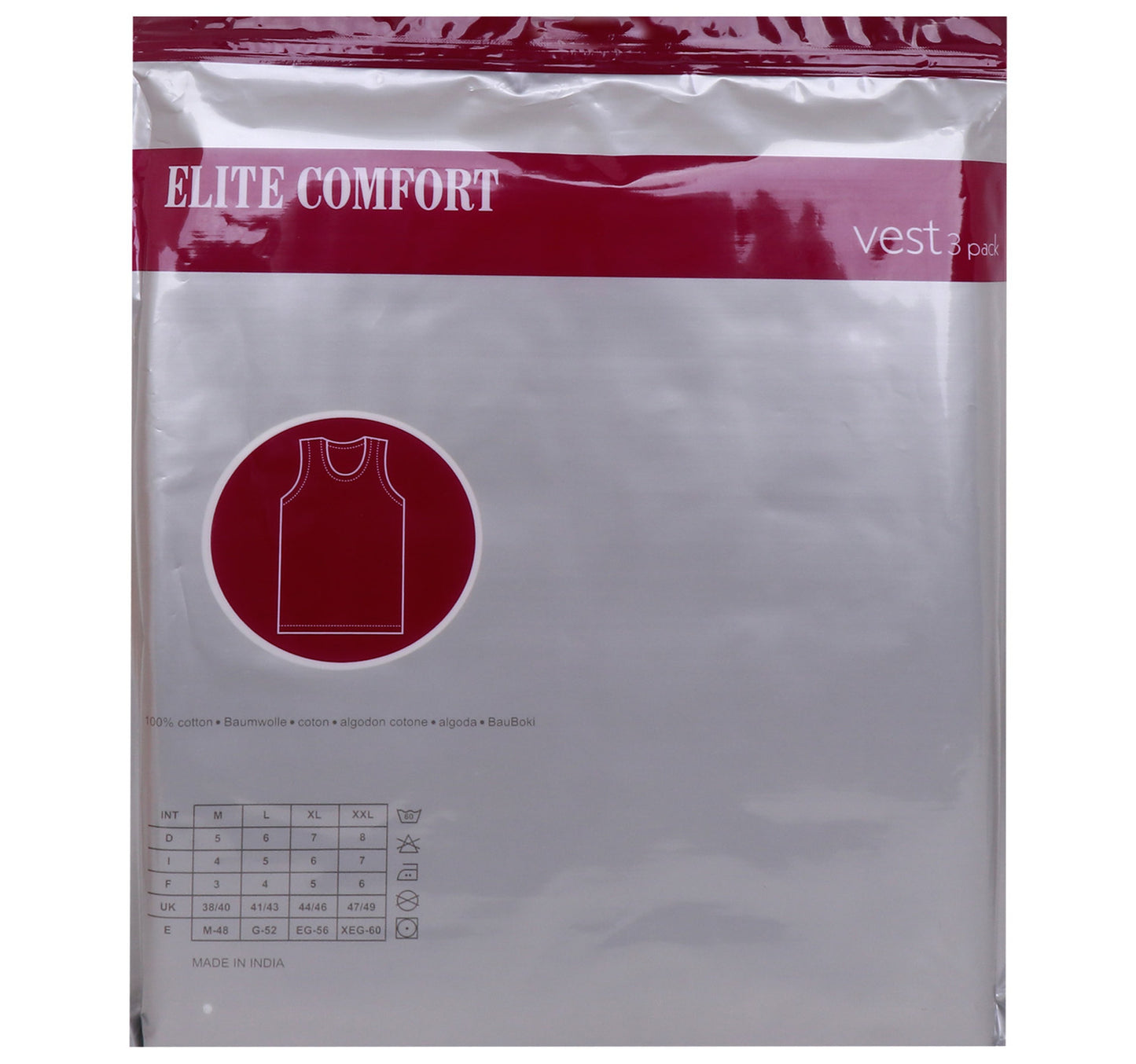 Elite Comfort Cotton Men's Vest, 2XL, 3 pcs, White, ELXVW