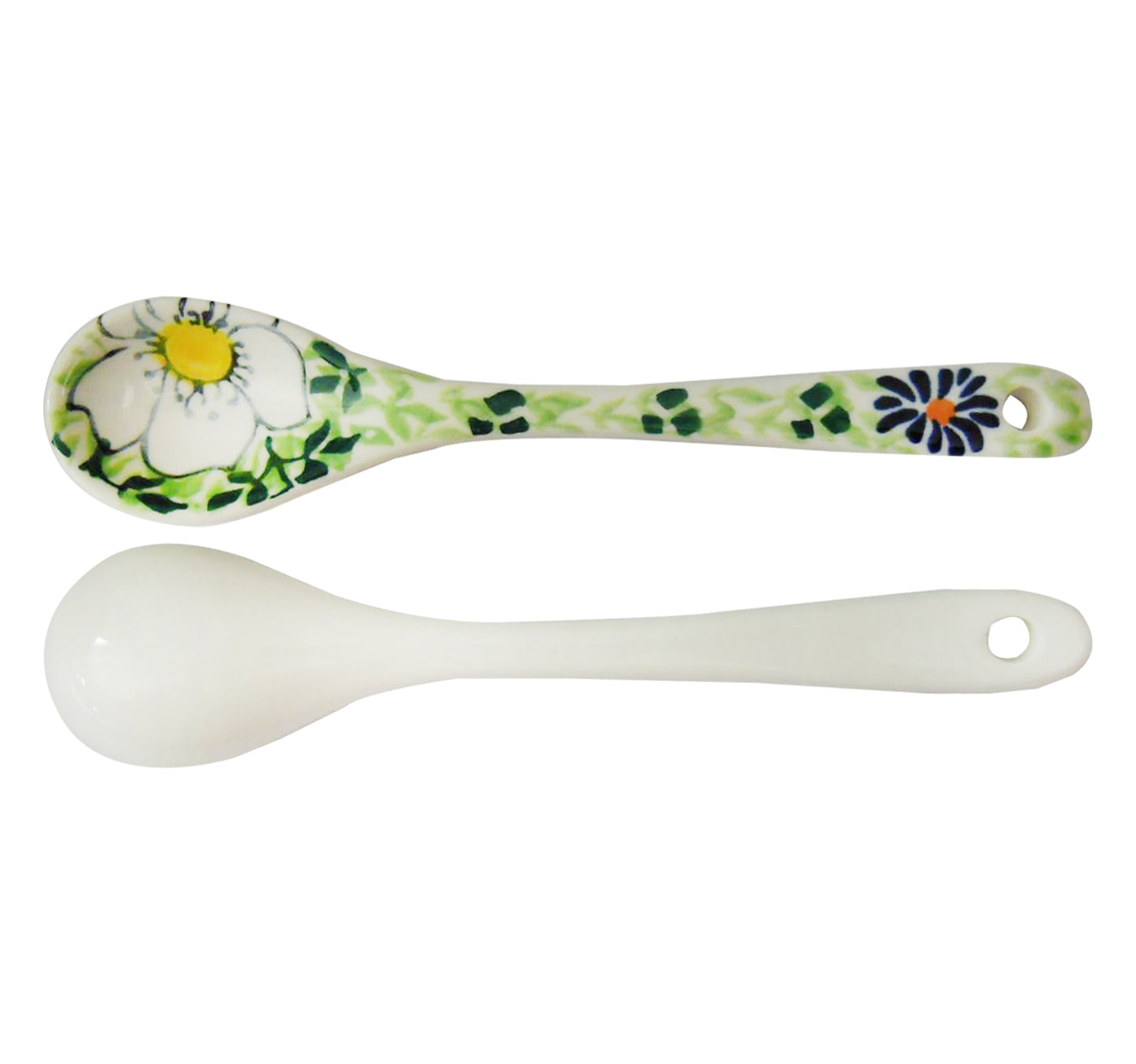 Home Ceramic Flower Design Decorated Spoon, 5.75 inches, SQ8762