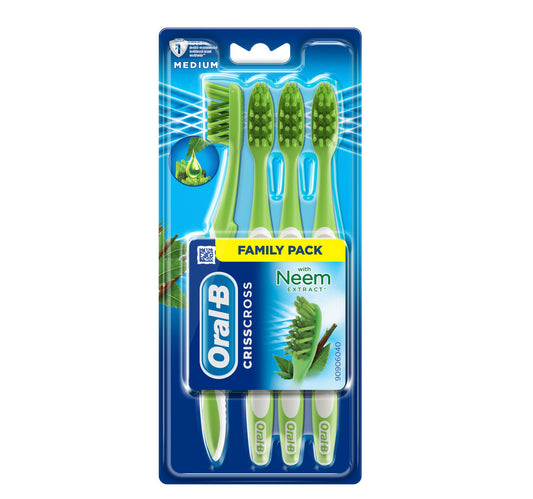Oral-B Criss Cross Manual Toothbrush with Neem Extract Medium Assorted Color 4 pcs