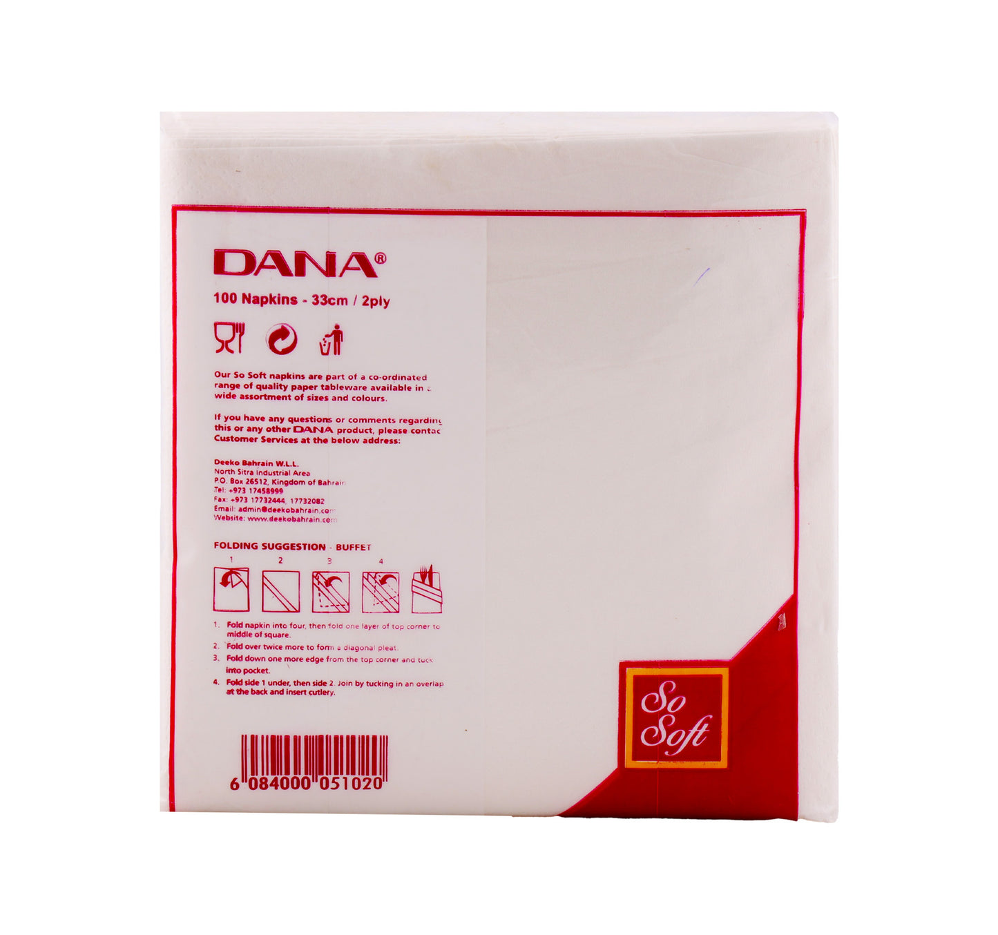 Dana Paper Napkins White 20 x 33 cm 2ply 1 pkt
