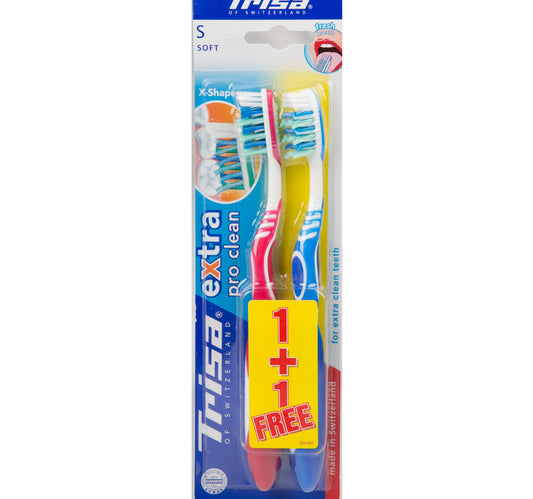 Trisa Toothbrush Extra Pro Clean Soft Assorted Colours 2 pcs