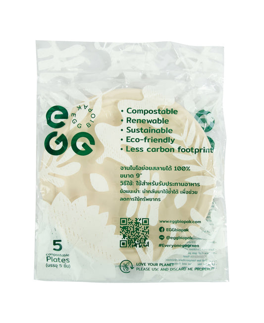 Egg Biopak Compostable Plates Size 9in 5 pcs