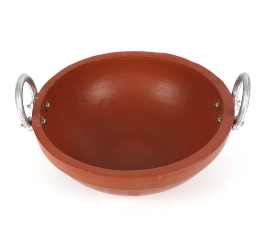 Chefline Earthenware Clay Kadai With Aluminium Handle - 10 IND