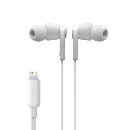 Belkin Rockstar MFI Lightning In-ear Headphones with Microphone(G3H001BTWHT) White Lulu Hypermarket