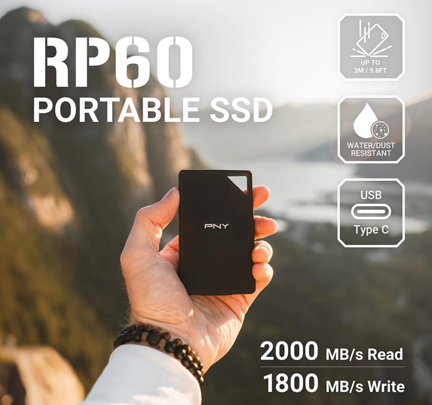 PNY RP60 Portable SSD, 1 TB, CS3060