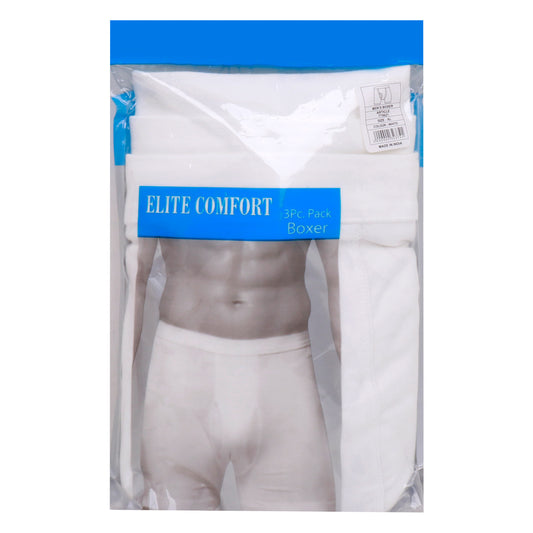 بوكسر رجالي قطني مريح من Elite Comfort، مقاس XL، 3 قطع، أبيض، ELXUSW