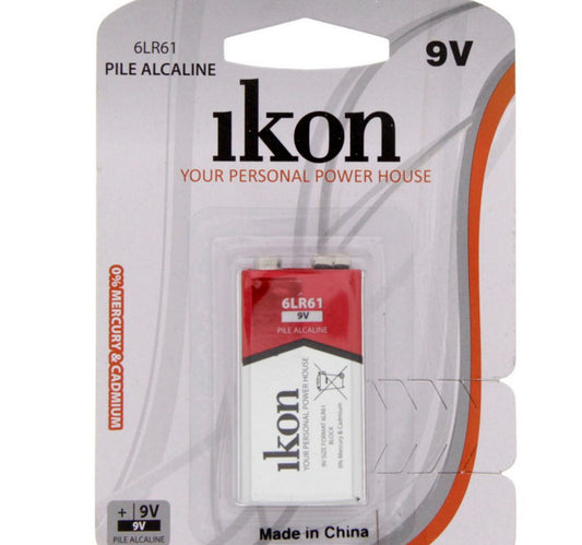Ikon Alkaline 9V Battery IK6LR61BP1, 1 Pc Pack