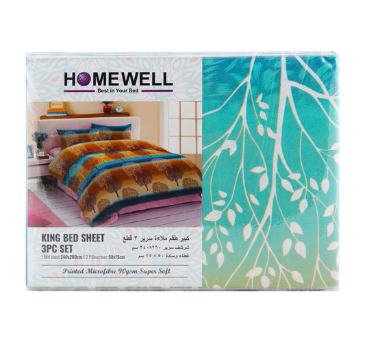 Homewell King Bedsheet Set 260 x 240cm 3pcs Set Microfibre Assorted
