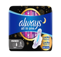 Always All in One Ultra Thin Night Sanitary Pads With Wings 6 pcs