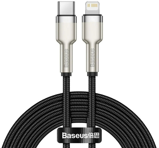 Baseus Metal Type C to Lightning Data Cable, 20 W, 2 m, Black, CATLJK-B01 Lulu Hypermarket