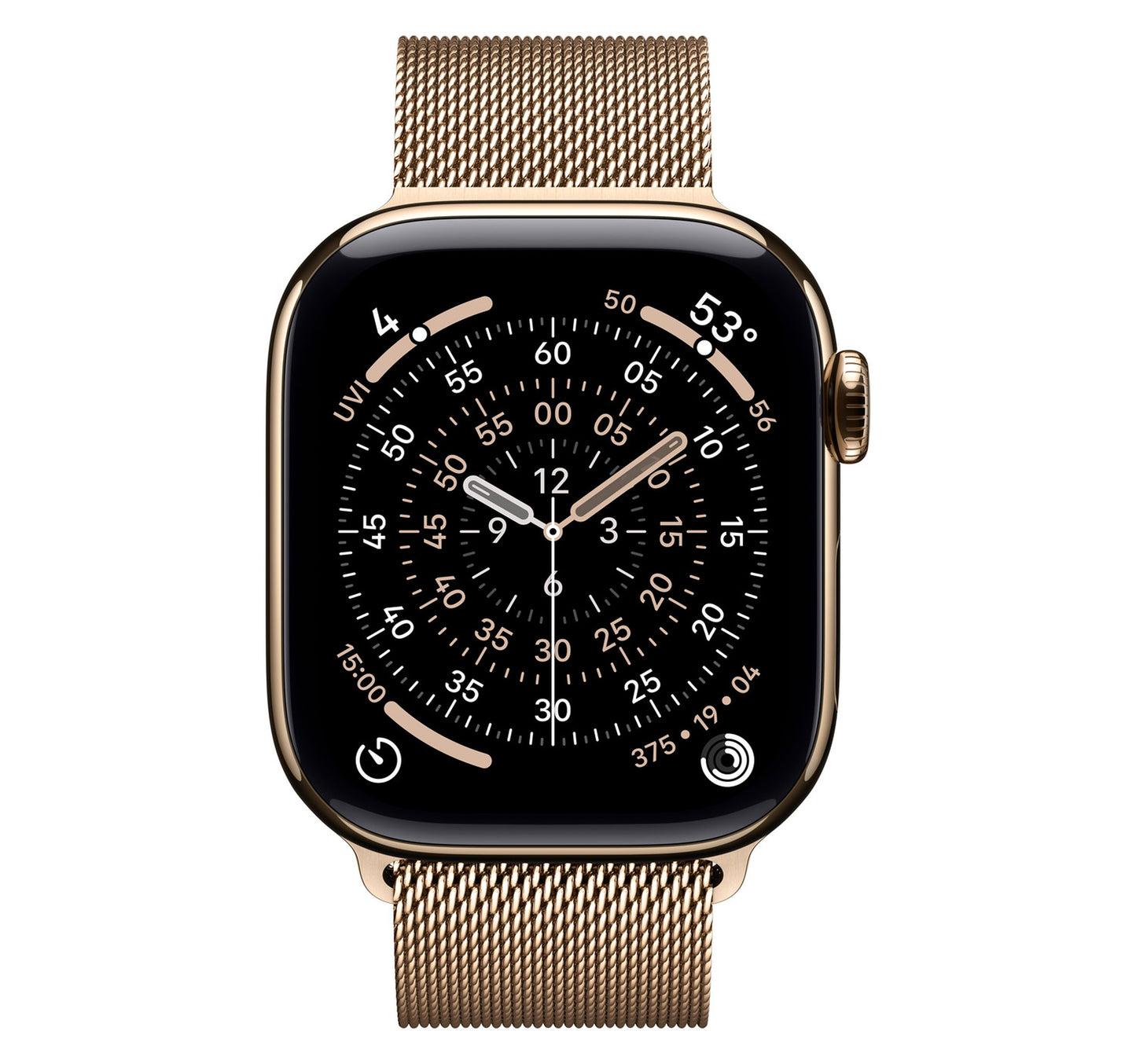 Apple Watch Series 11 GPS + Cellular Smartwatch, 42 mm Gold Titanium Case with Gold Milanese Loop, MF8Y4AF/A