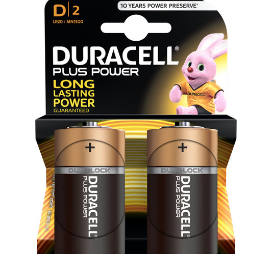 Duracell Plus Power Type D Alkaline Batteries 2pcs