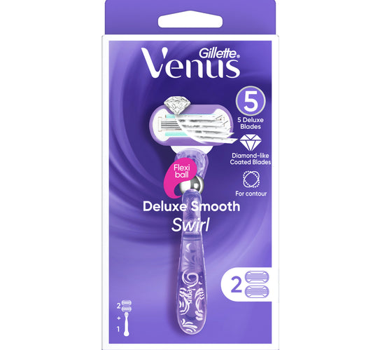 Gillette Venus Deluxe Smooth Swirl Women's Razor Handle + 2 Razor Blade Refills