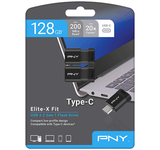 PNY Elite-X Fit Type-C USB 3.2 Flash Drive, 128 GB, 2 pcs, P-FDI128X2EXFITC-GE