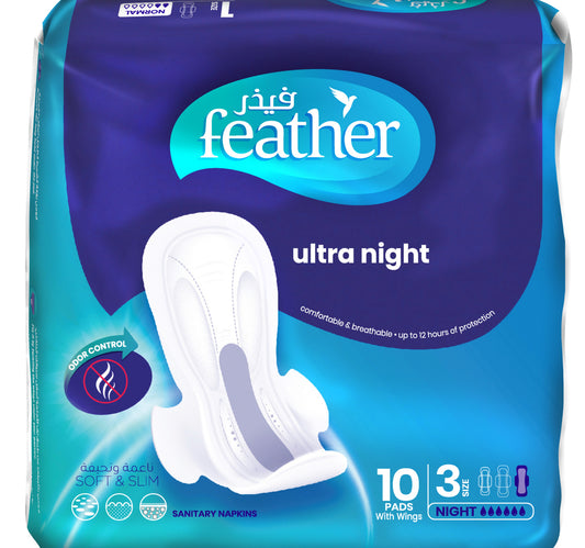 Feather Ultra Night Sanitary Pads With Wings 3 Size 10pcs