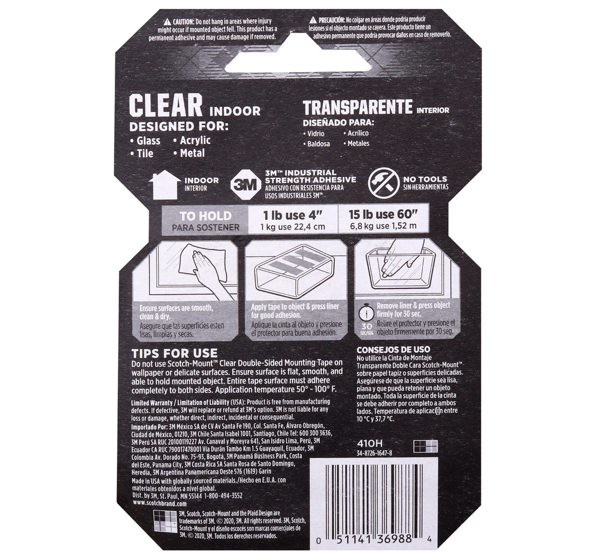 Scotch Double Sided Mounting Tape, Clear, 410P