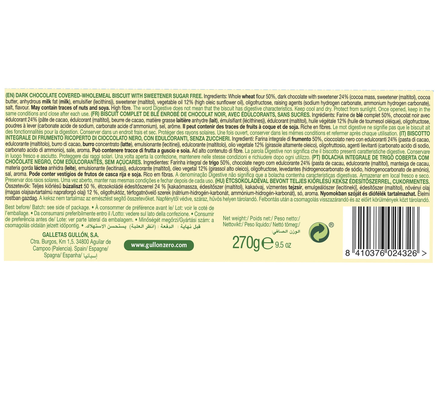 Gullon Choc Digestive Sugar Free 270 g