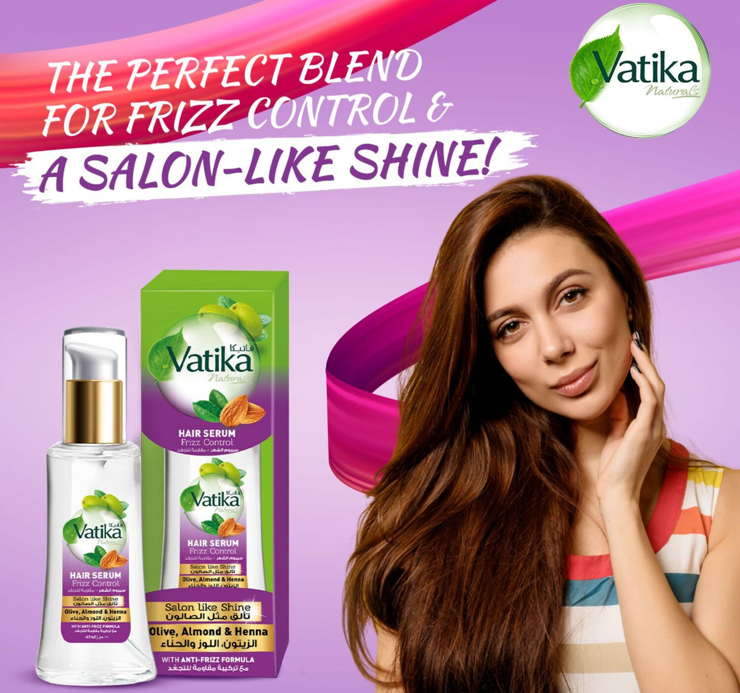 Vatika Naturals Frizz Control Hair Serum Olive Almond & Henna With AntiFrizz Formula 47 ml