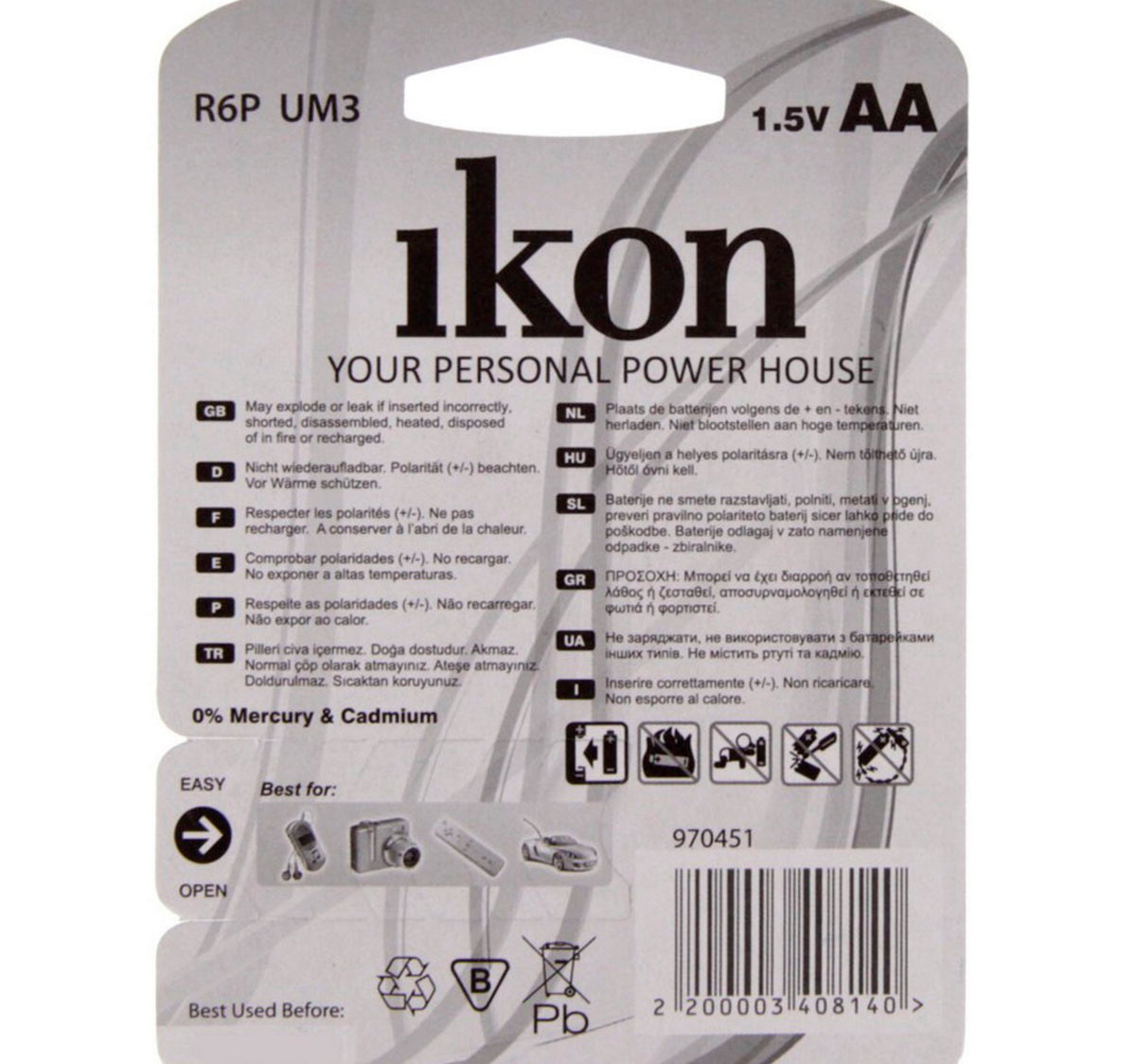 Ikon Super Heavy Duty AA Battery R6PBP2B, pack of 2Pc